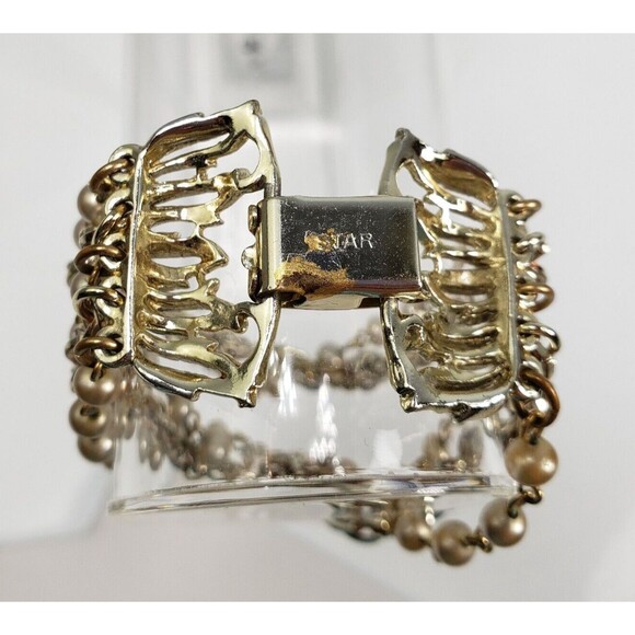 Vintage 1990's Signed Star 5 Strand Gray Pearl Beads Chains 6 1/2 Bracelet - Picture 10 of 15